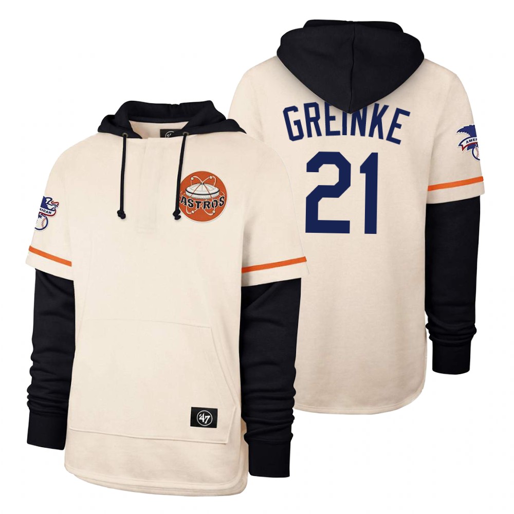 Men Houston Astros #21 Greinke Cream 2021 Pullover Hoodie MLB Jersey->customized mlb jersey->Custom Jersey